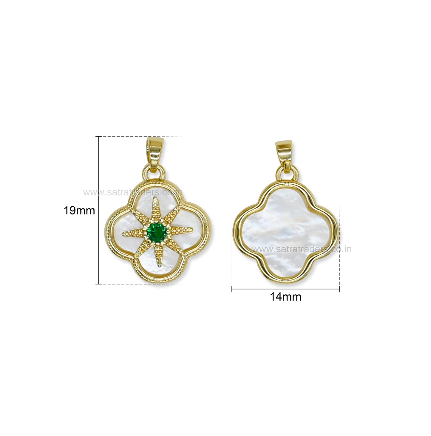 Emerald Clover MOP Anti-Tarnish Charm | Size : 19mm | Qty : 1pc