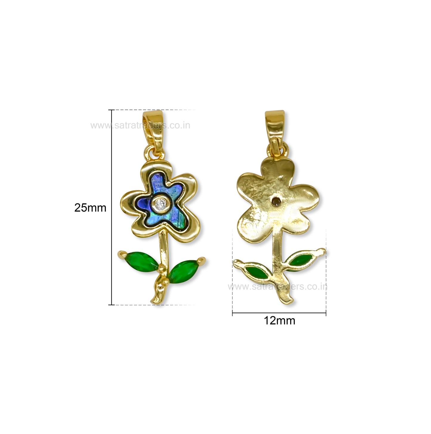 Abalone Flower & Emerald Leaf Anti-Tarnish Charm | Size : 25mm | Qty : 1pc