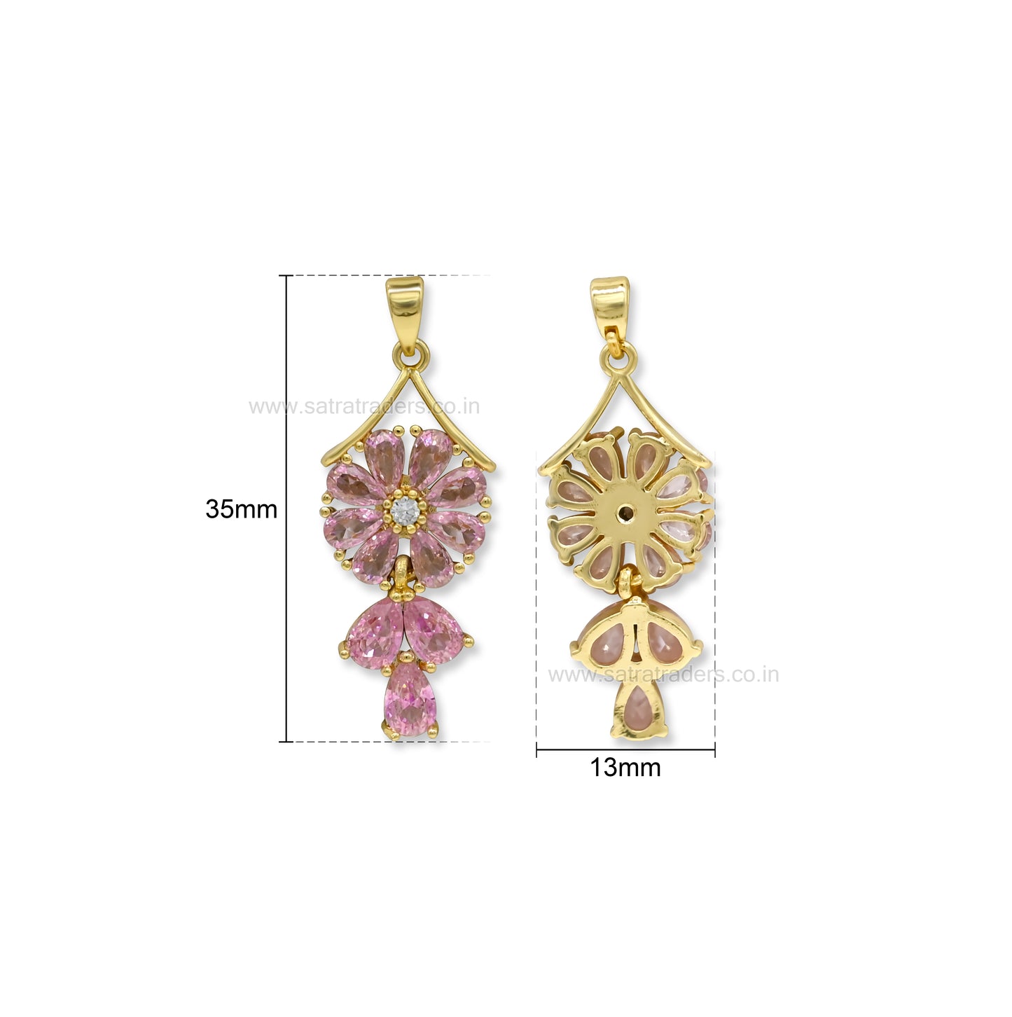 Pink Floral Cluster Drop Anti-Tarnish Charm | Size : 35mm | Qty : 1pc