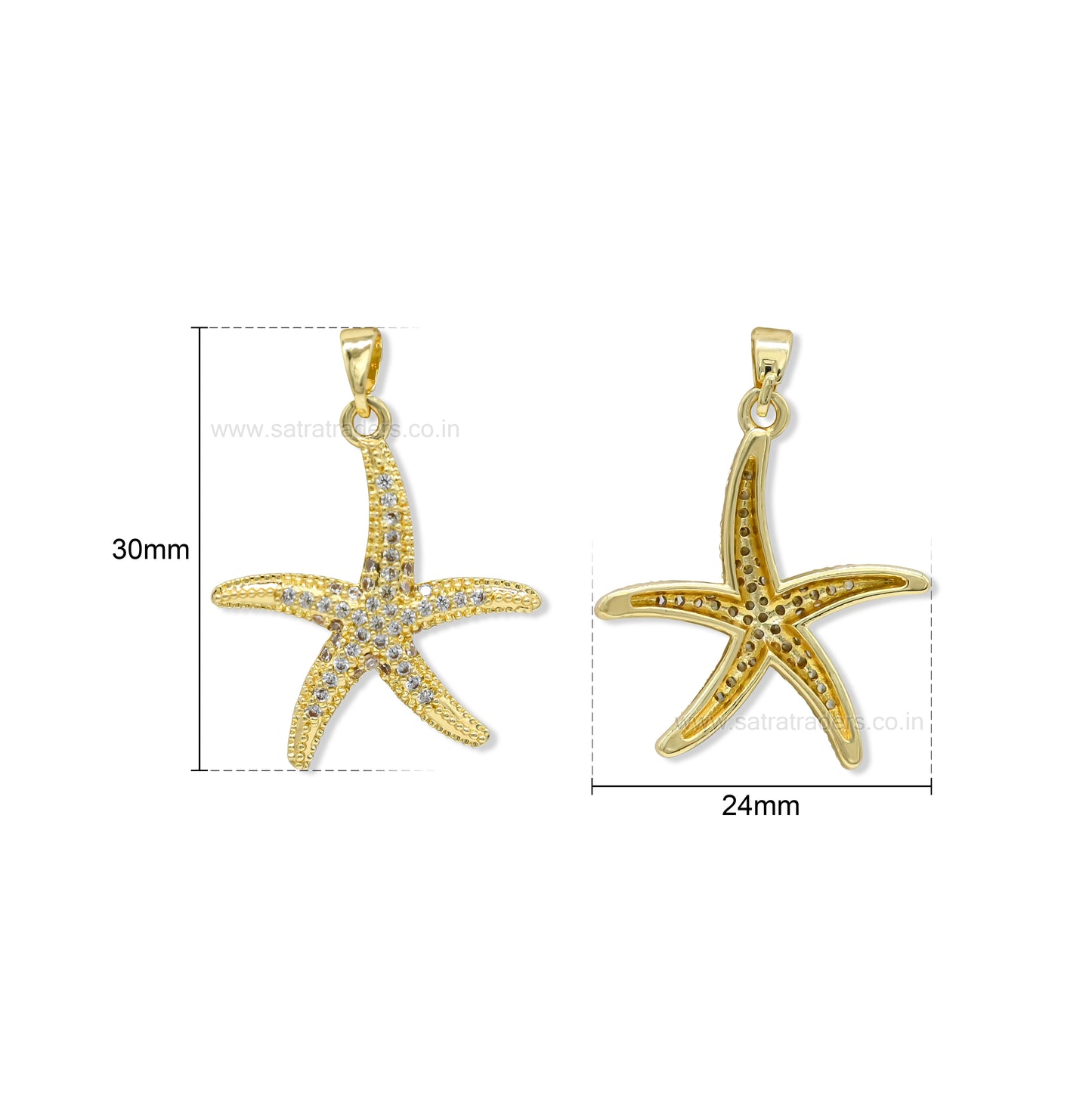 Pave Crystal Starfish Anti-Tarnish Charm | Size : 30mm | Qty : 1pc