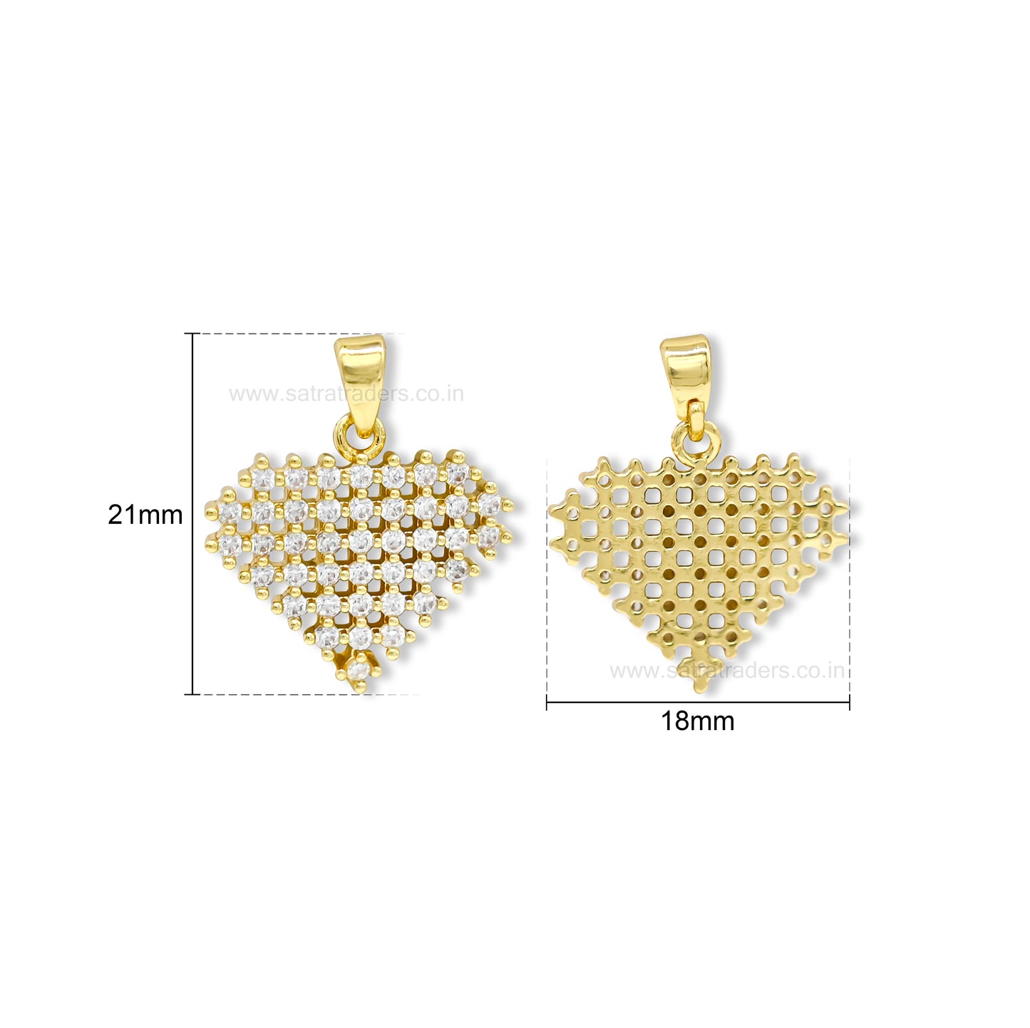 Lattice Pave Crystal Heart Anti-Tarnish Charm | Size : 21mm | Qty : 1pc | CHL192