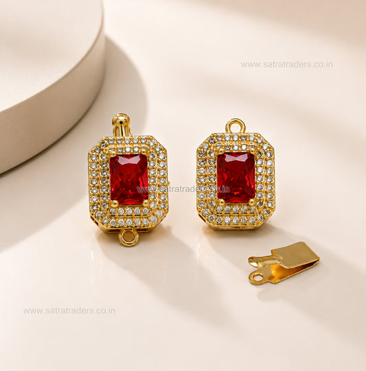 High Quality Emerald-cut red Brass Connector Charm With clip-on | Size : 22mm | Qty : 1pcs | BC24