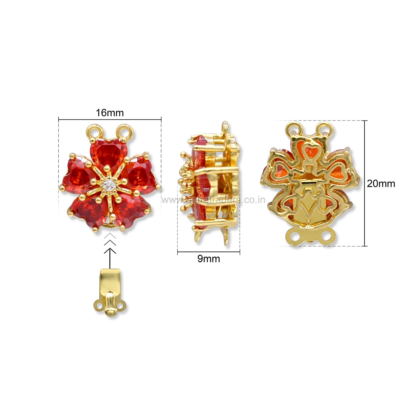High Quality 5-petal floral Brass Connector Charm With clip-on | Size : 16mm | Qty : 1pcs | BC27