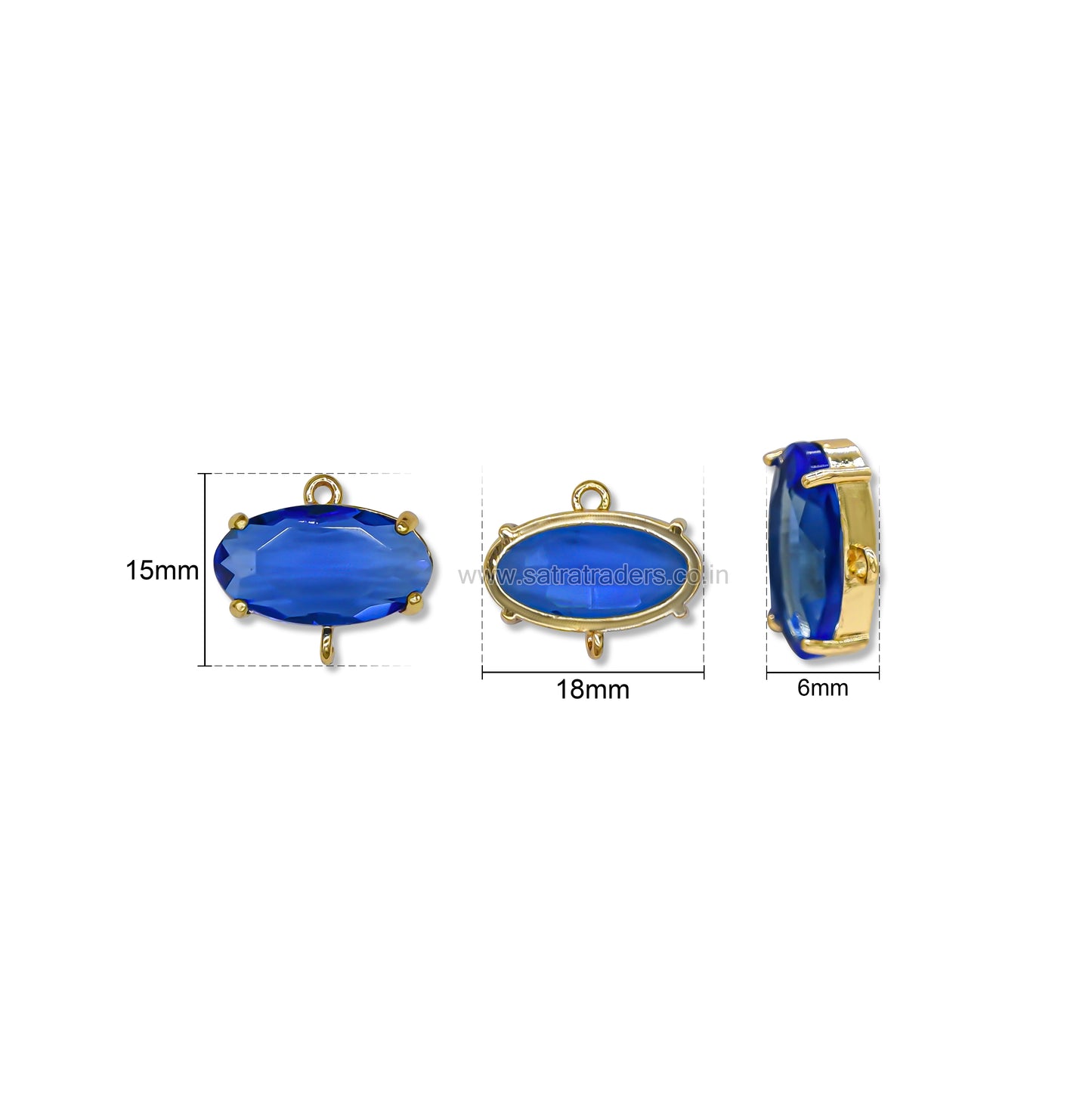 Oval Glass Crystal Connectors with Dual Loops | Size : H-15mm W-18mm | Qty : 1pc | CHL194