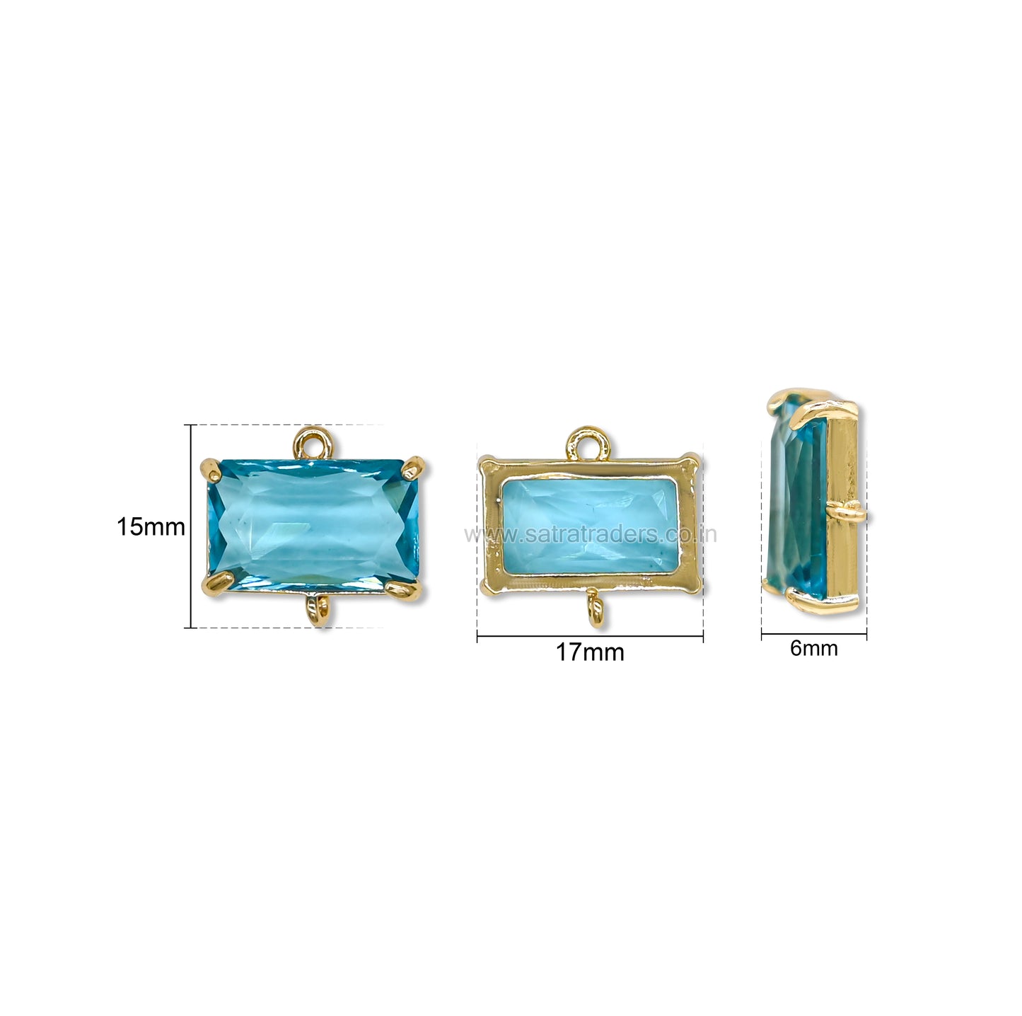 Rectangle Glass Crystal Connectors with Dual Loops | Size : H-15mm W-17mm | Qty : 1pc | CHL199