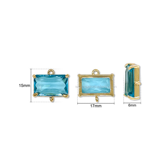 Rectangle Glass Crystal Connectors with Dual Loops | Size : H-15mm W-17mm | Qty : 1pc | CHL199