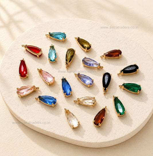 Teardrop Glass Crystal Connectors with Loops | Size : H-19mm W-7mm | Qty : 1pc | CHL195