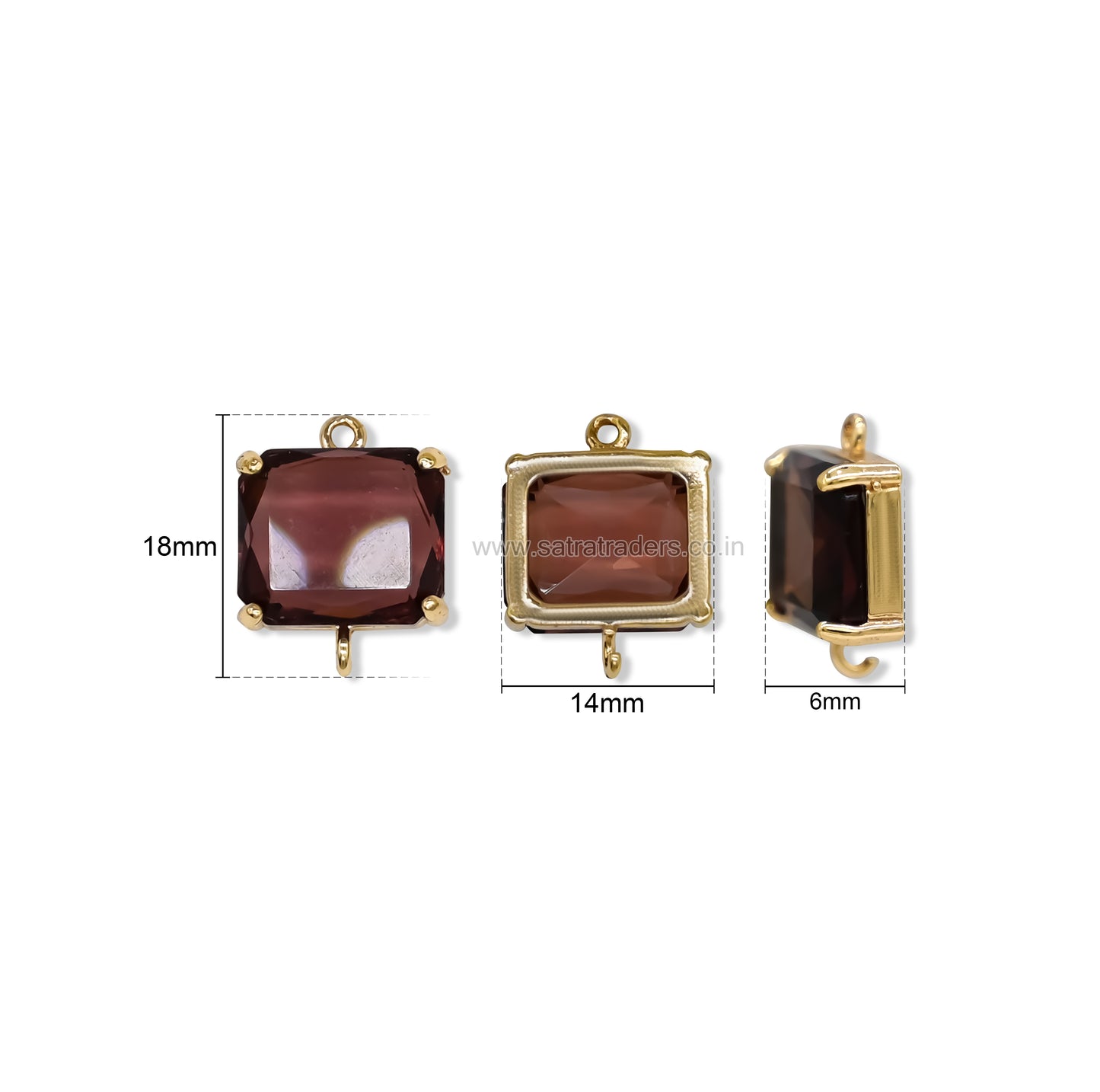 Square Glass Crystal Connectors with Dual Loops | Size : H-18mm W-14mm | Qty : 1pc | CHL196