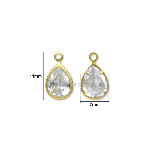 White Teardrop Shape Glass Beads with Brass loop | Qty : 50pcs | Size : 11mmX7mm | GB92