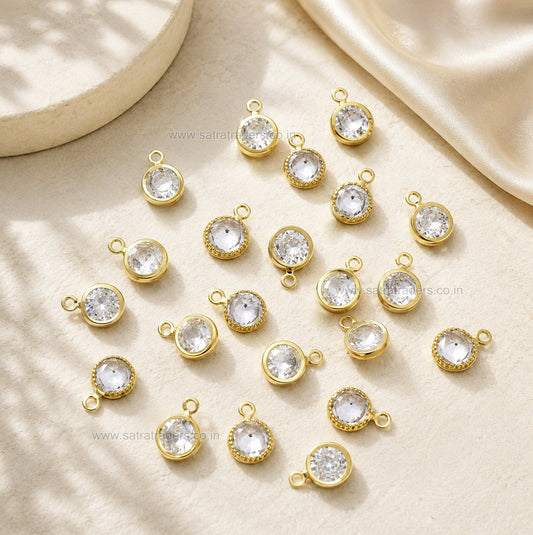 White Round Shape Glass Beads with Brass loop | Qty : 50pcs | Size : 8mmX6mm | GB93