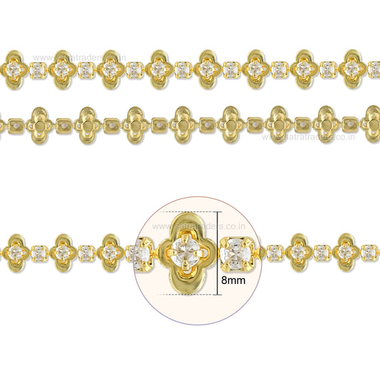 Brass Clover Floral Rhinestone Cup Chain | Size : 1m | BC1008