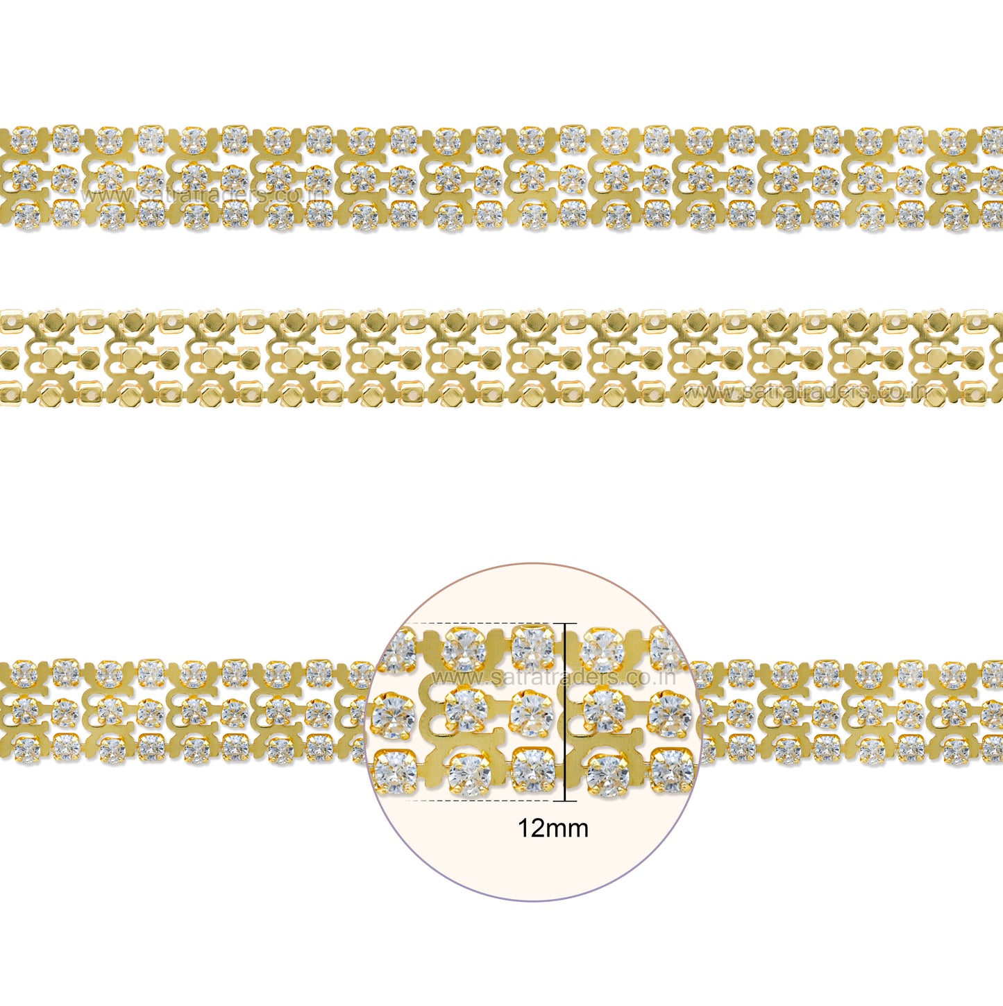 Brass Triple-Row Lattice Pattern Rhinestone Cup Chain | Size : 1m | BC1012