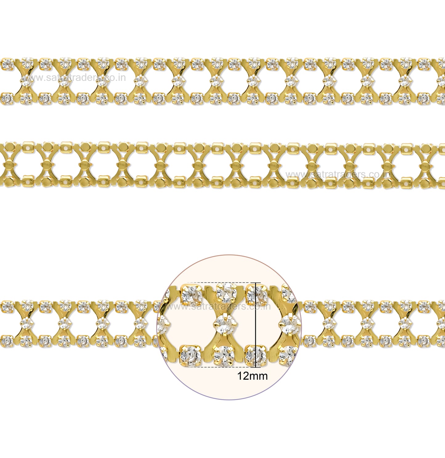 Brass Double-Row Hourglass Lattice Rhinestone Cup Chain | Size : 1m | BC1013