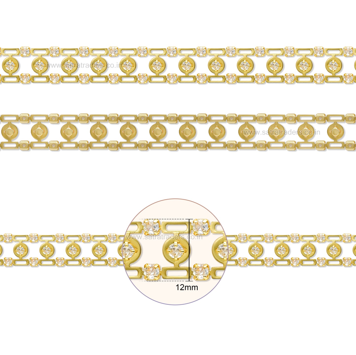 Brass Double-Row Circular Link Rhinestone Cup Chain | Size : 1m | BC1016