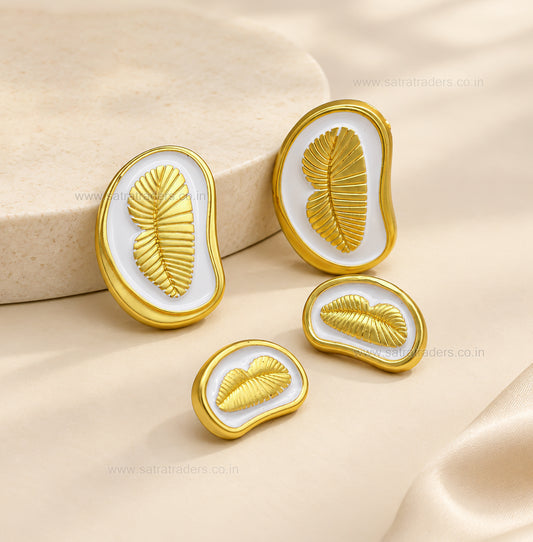 Organic Leaf Shank Button with White Enamel Trim with Loop