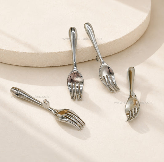 Silver Miniature Dinner Fork Charm with Loop | Qty : 5pcs