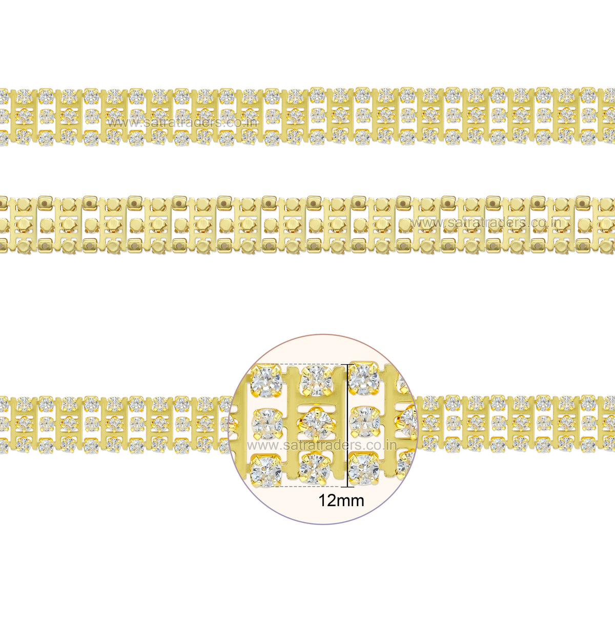 Brass Triple-Row Parallel Rhinestone Cup Chain | Size : 1m | BC1017