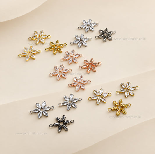CZ Crystal Flower 2 Loops Brass Charms | Size : 20*13mm | Qty : 10pcs | BC29