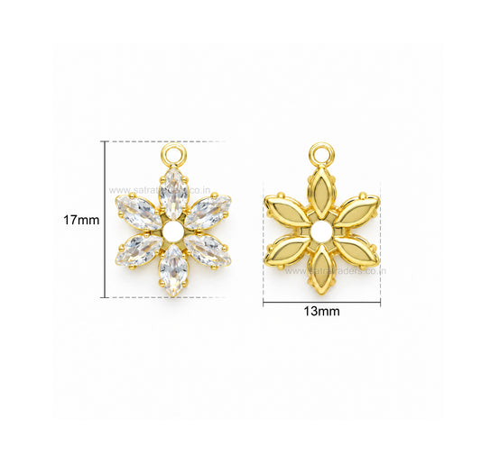 CZ Crystal Flower 1 Loop Brass Charms | Size : 17*13mm | Qty : 10pcs | BC30