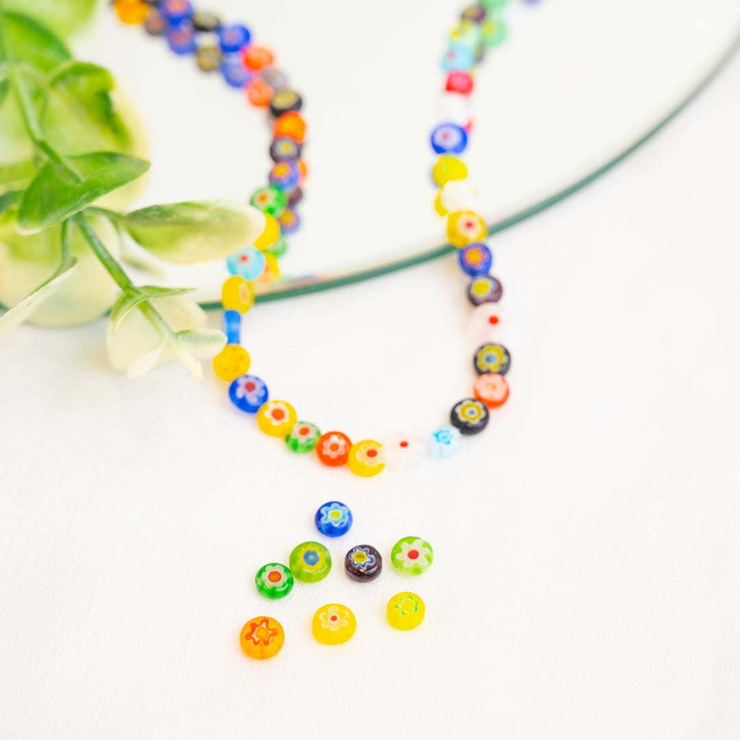 Flower Flat Glass Beads ( 1 String 68pcs) | Size-6mm | GB94