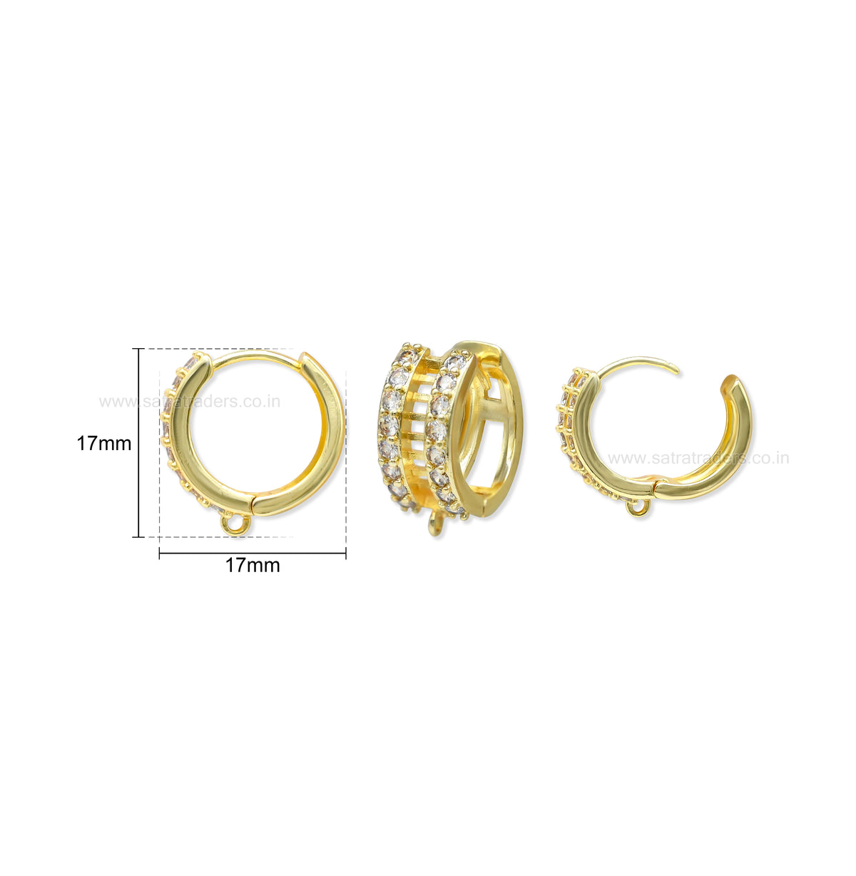 Double Row Pave CZ Huggie Hoop Earring | Size : 17*17mm | Qty : 2pcs-1pair | EF103
