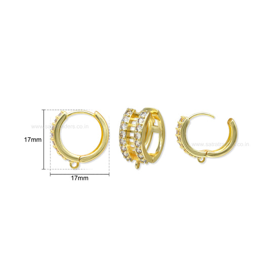 Double Row Pave CZ Huggie Hoop Earring | Size : 17*17mm | Qty : 2pcs-1pair | EF103