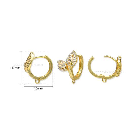 Pave CZ Leaf Branch Huggie Hoop Earring | Size : 17*15mm | Qty : 2pcs-1pair | EF105