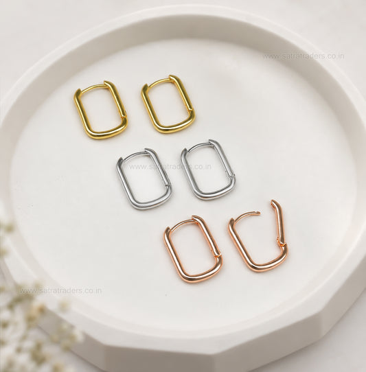 Rectangle Huggie Hoop Earrings | Size : 19*14mm | Qty : 2pcs-1pair | EF95