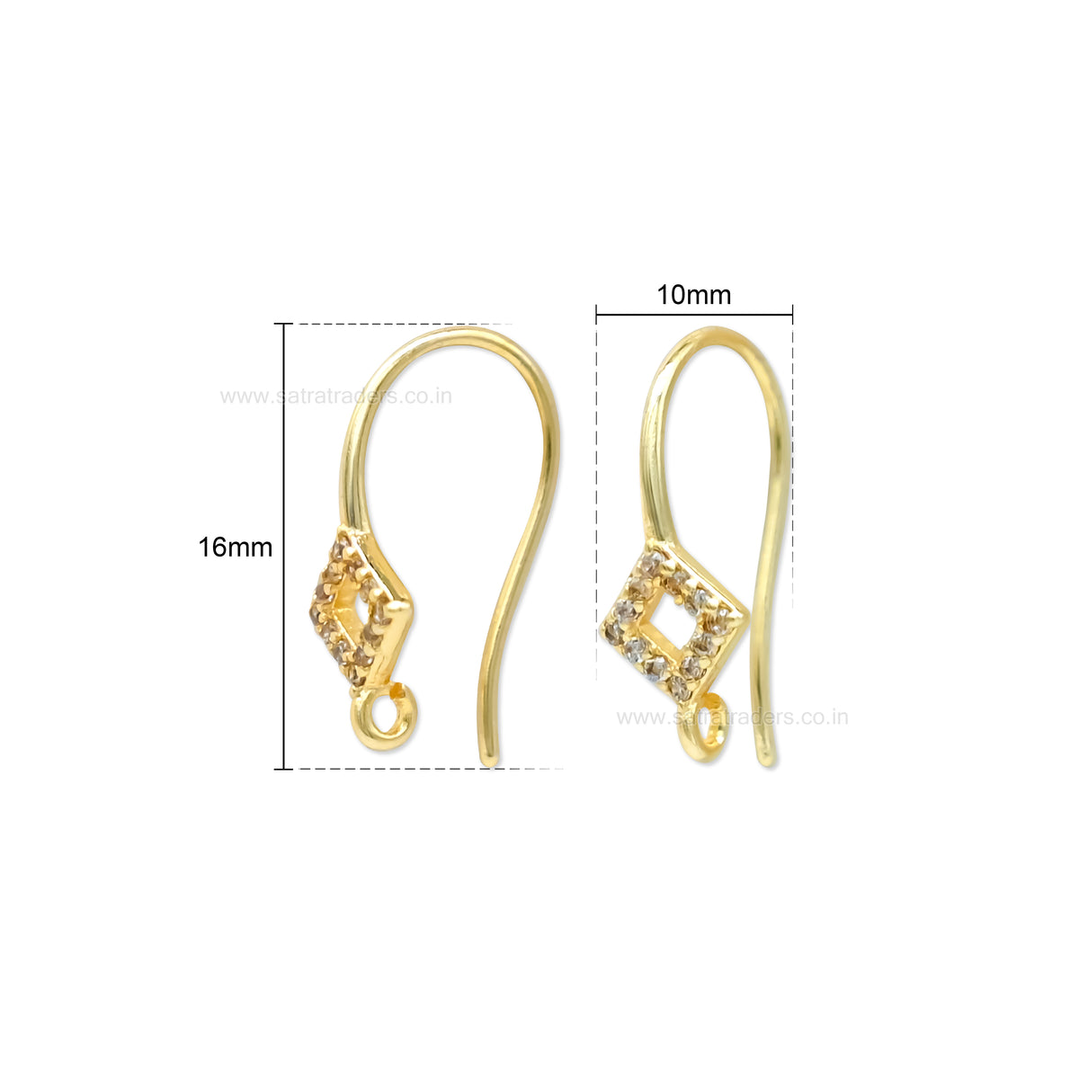 Pave CZ Rhombus French Earring Hooks | Size : 16*10mm | Qty : 2pcs-1pair | EF98
