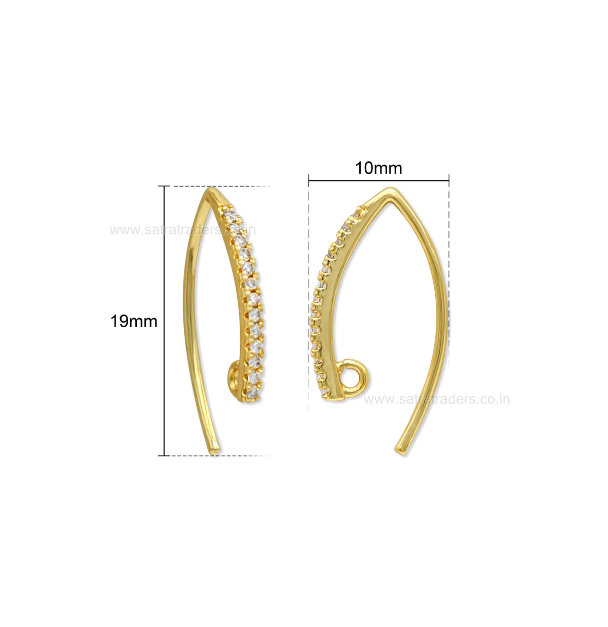Pave CZ V-Shape French Earring Hooks | Size : 19*10mm | Qty : 2pcs-1pair | EF99