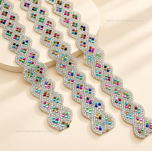 Multicolor Crystal Scalloped Diamond Lace | Qty : 1mtr