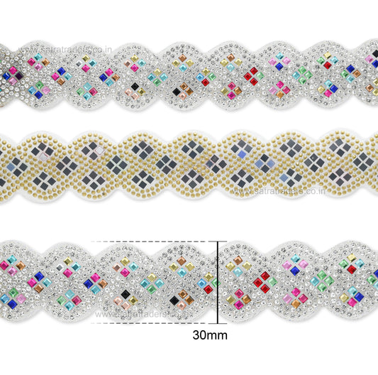 Multicolor Crystal Scalloped Diamond Lace | Qty : 1mtr