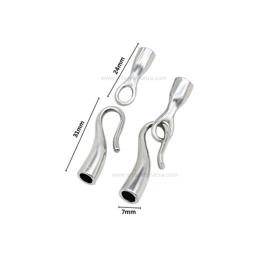 Silver Hook and Eye Jewelry Cord Ends | Qty : 6pcs | BF46