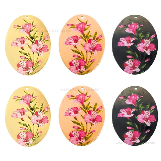 1 Loop Oval Floral Matt Finish Metal Art | Size : 45mm | Qty : 20pcs | MF05