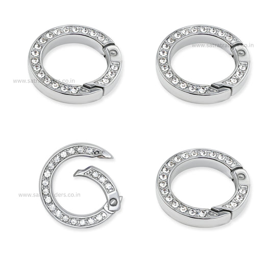 Rhinestone Accented Spring Gate Rings | Size : 28mm | Qty : 2pcs | BF114
