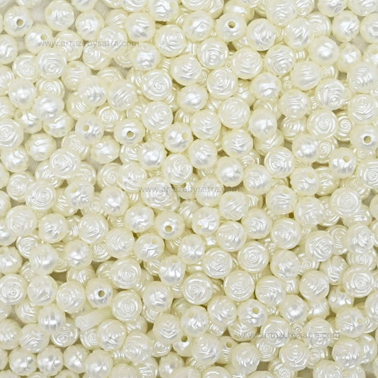 2 Hole Rose Flower Pearlized Beads | Size : 8mm | PPB84