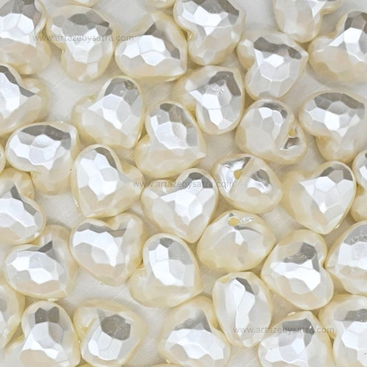 2 Hole Diamond Cut Heart Pearlized Beads | Size : 17mm | PPB88