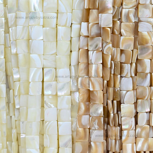 MOP Square Beads | Qty : 1 line-approx 38pcs | Size : 10mm | PB249
