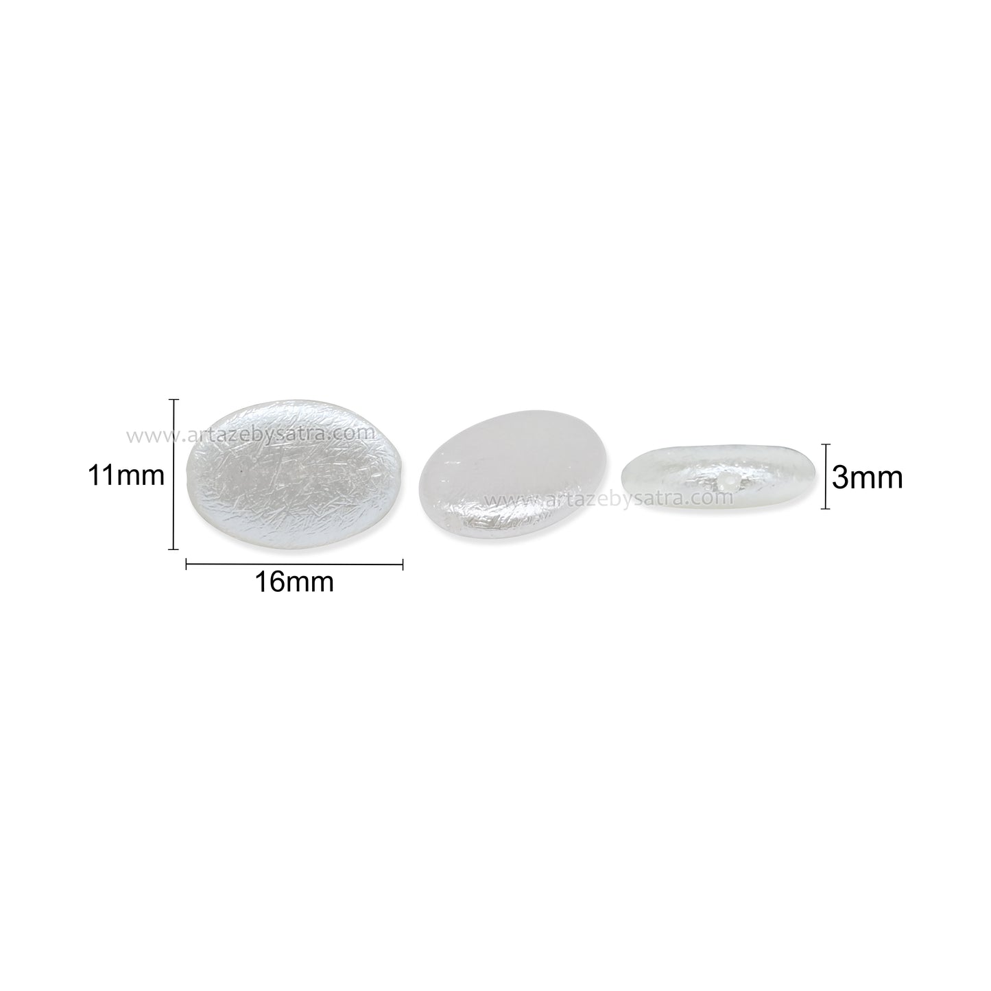 Crushed Oval Pearl Finish Flatback Beads | Size : 11mm | PPB120