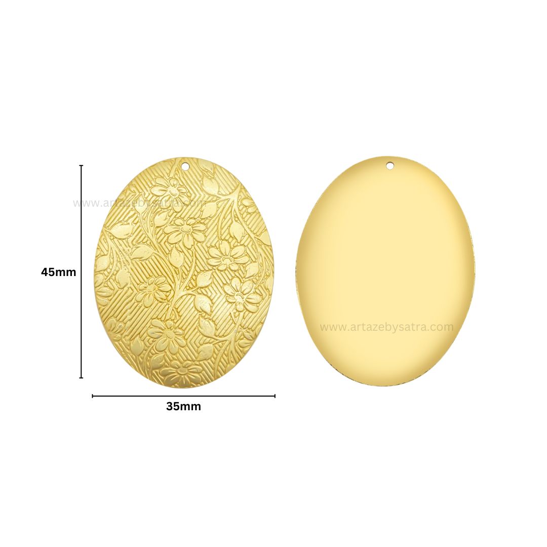 1 Loop Oval Floral Matt Finish Metal Art | Size : 45mm | Qty : 100g | MF12