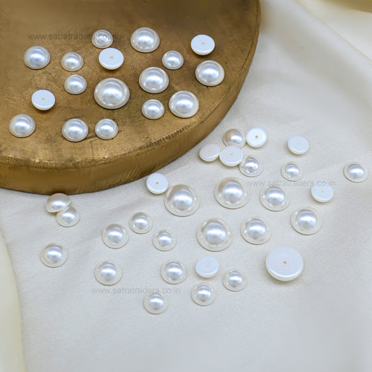 White Half Plastic Pearl Flatback Stones | PPB125