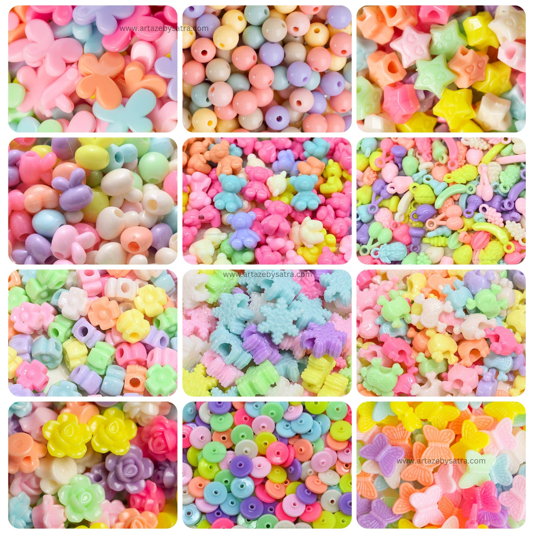 Pastel Plastic Beads Combo Pack | 12 Designs | 20grms Each-1 | PB67