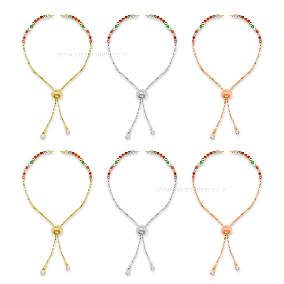 Brass Diamond Adjustable Slider Chain With End Stopper Bracelet | Size : 4inch | Qty : 1 pcs