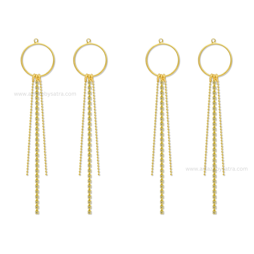 Gold Tone Hoop Earring Charms with Cascading Chain Tassels | Qty : 1 pair | Size : 4inch