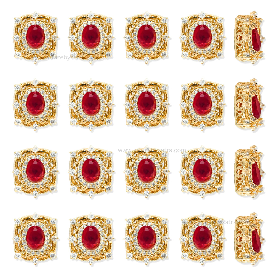 Square Reed Stone with Diamond Accents | Qty : 1pc | Size : 18mm