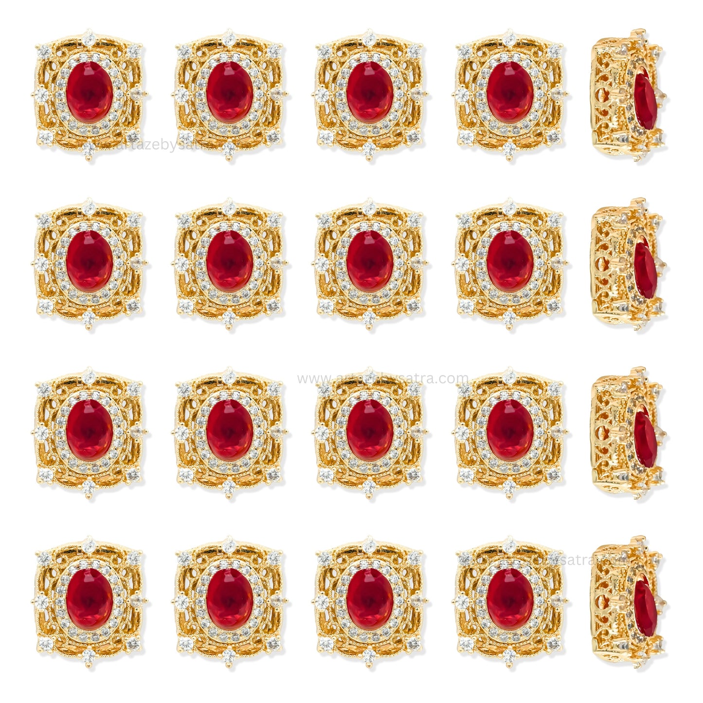 Square Red Stone with Diamond Accents | Qty : 1pc | Size : 18mm