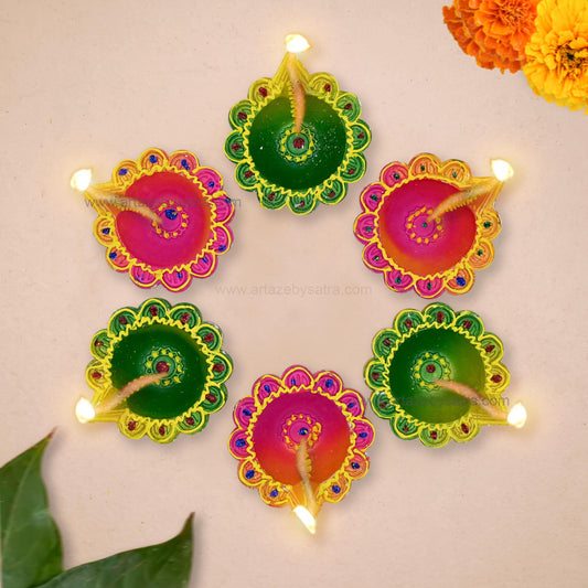 Hand-Painted Mud Diya Set | Qty : 6pcs | D24-45