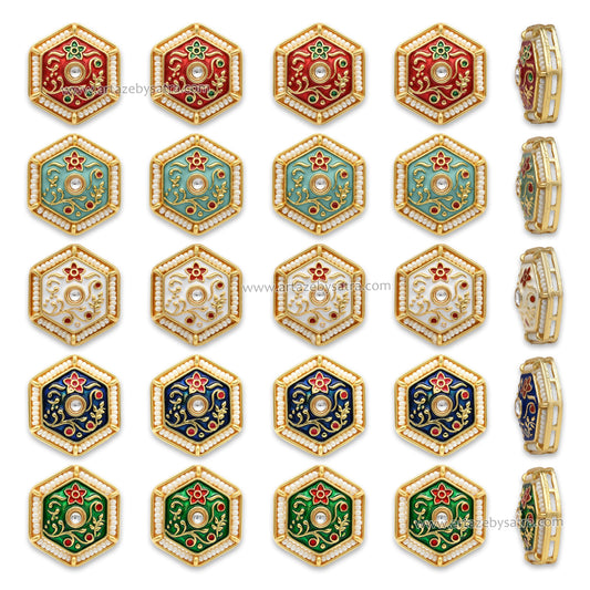 Hexagonal Meenakari Beads | Size : 22mm | Qty : 12pcs | C-1197
