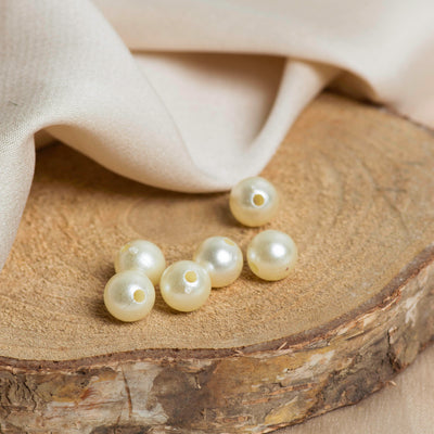 Round Plastic Pearl Beads | Size 10mm | 2 Hole Beads | Qty:500GM