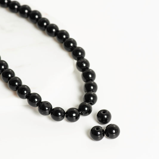 Black Colour Glass Beads | Qty : 5 Line | GB03